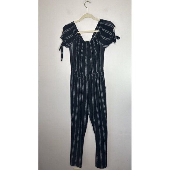 Derek Heart Womens Black White Striped Jumpsuit Casual Comfort Style Size Large - Picture 1 of 13
